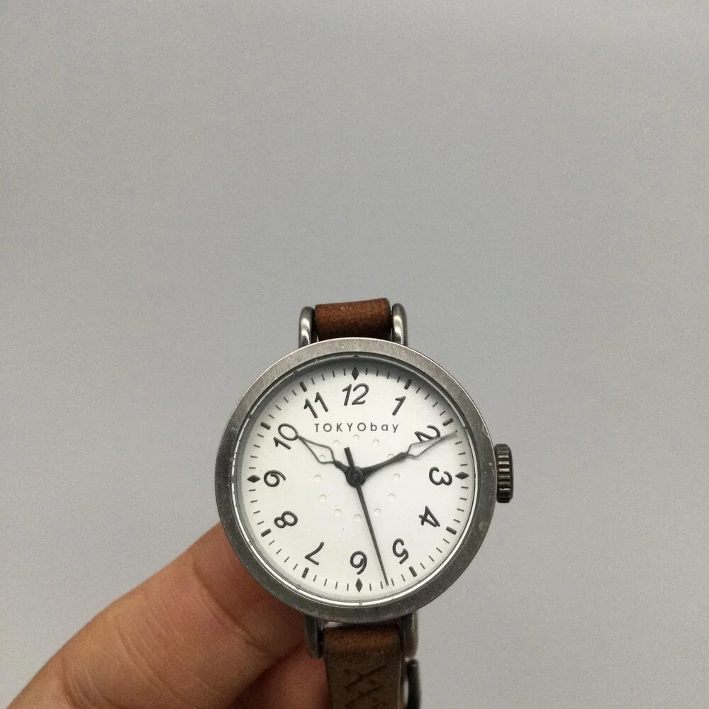 TOKYObay Womens Watch 28mm White Dial Brown Leather Arabic New Battery